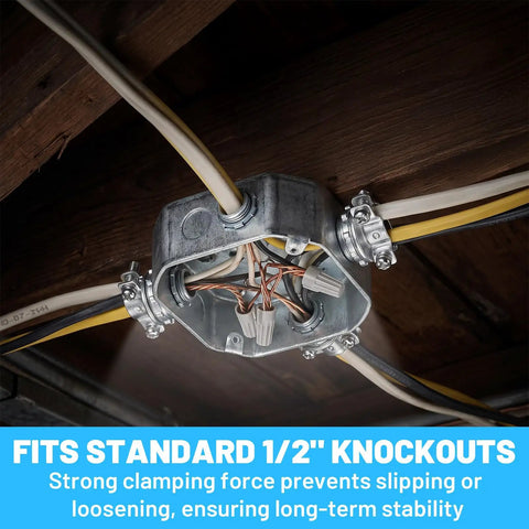 Heavy Duty Zinc Wire Clamps Bulk Pack Of Fifty Secure Electrical Box Connectors With Ironclad Strain Relief Fittings in junction box with wires.