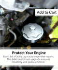CNC-machined billet aluminum fuel filter cap installed in 2011-2024 Ram 6.7L Cummins Diesel engine.