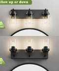 Three Light Matte Black Vanity Light With Clear Glass Shades For Bathroom Mirror Over Vanity 22 Inch Modern Wall Sconces