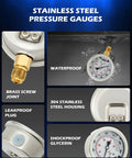 Hydraulic Pressure Test Kit With Three Gauges 3500 5500 9000 Psi, Eight Test Couplings, Quick Connector, Three Hoses, And Durable Case For Excavators And Construction Machinery, All In One Hydraulic Gauge Kit For Pro Grade Pressure Testing with stainless steel pressure gauges.