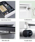 Close-up features of Compact Metal Rolling File Cabinet With Lock For Home Office, showing key lock, drawer, wheels, and slide rails.