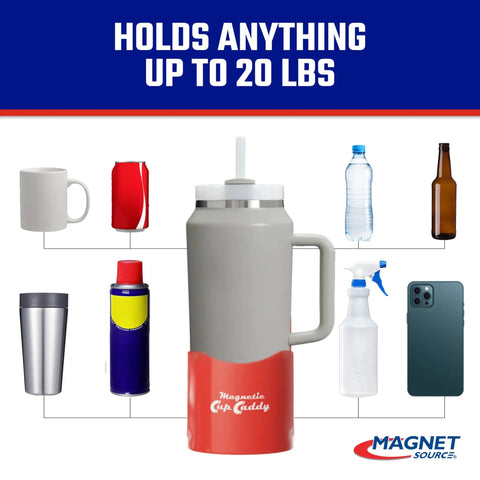 Heavy Duty Magnetic Cup Holder Caddy For Bottles Cups Mugs And Cans Plus Small Tools Attaches To Fridge Toolbox Cart Lawn Mower Forklift Or Ladder With A Super Strong Magnet For Easy Reach