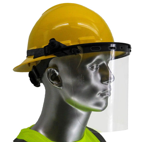 Full Brim Hard Hat With Adjustable Visor And Face Shield Made In USA ANSI Z87 1 20 OSHA Compliant 4 Point Ratchet Suspension