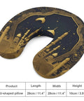 Eid Golden Mosque Travel Pillow With Memory Foam Neck Support, U shaped, 29x29x10cm, featuring golden mosque design on cover
