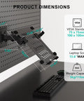 Ultra Top Notch Articulating Pegboard Mount For Laptops And Computer Screens Featuring Ventilated Trays No Sweat Wall Brackets Adjusts Smoothly with dimensions.
