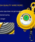 Adjustable Retractable Spring Balancer For Tool Holding In Industrial Settings 1.5m Aluminum Alloy Wire Supports 1 to 3kg Weight Range Easy Height Lock Reduces Fatigue And Boosts Safety With Heavy Duty Overhead Tool Holder, yellow housing and hook