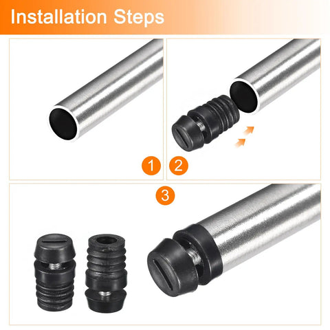 Installation of 4 Pcs Round Tube Leveling Inserts With Adjustable Feet For 19mm OD Tubes M6 1.0mm Thread Black Plastic End Caps