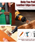 Seven Piece Pro Grade Leather Burnishing Tools Set With Red Sandalwood Edge Polishing Bits shown polishing leather edges