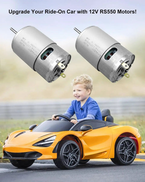 Child driving toy car with 12V RS550 40000RPM Electric Motor Drive Engine upgrade for faster, safer fun in power wheels.