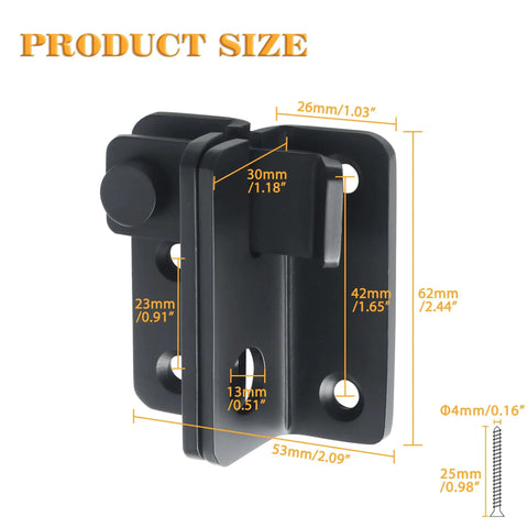 Heavy Duty Stainless Steel Flip Gate Latch Set With Padlock For Barn Cabinet Pet Cage Garden Garage And Window Sliding Doors Matte Black Finish, dimensions and size details visible.