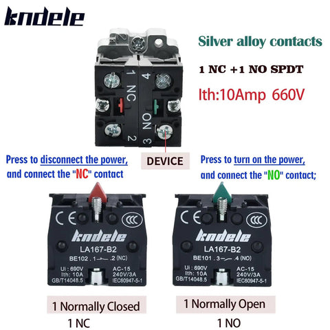 2 Pack 22mm Momentary Push Button Switches Red And Green 1NO 1NC SPDT Metal Head Waterproof IP65 diagram