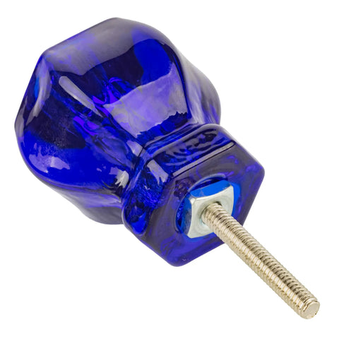 Old School Cobalt Blue Glass Drawer Knob Vintage Cupboard Hardware Solid Hexagonal Pull Handle Includes Mounting Kit Ready To Spruce Up Your Favorite Furniture Today