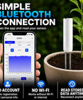 Dual Probes Leave In Soil Moisture Meter For Long Term Plant Care Real Readings On Soil Moisture Temperature And Sunlight Levels From Full Sun To Shade Indoor Outdoor Garden Monitoring, white probe in potted plant with smartphone app