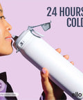 Person drinking from Pop And Fill 22oz Stainless Steel Water Bottle With Quick Fill Lid Dual Sip Or Chug Double Walled Vacuum Insulated