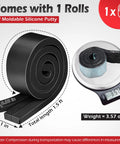 Black Moldable Silicone Putty Pre Cut Strips Non Hardening Gap Sealant For Ductwork And Windows 1.5 ft roll displayed on scale.