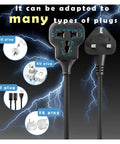 Heavy Duty Extension Cord with adaptable socket for AU, EU, US, and UK plugs, ideal for travel and outdoor camping gear.