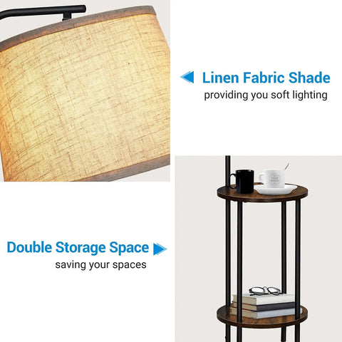 Space Saving Floor Lamp With Attached End Tables Two Handy Round Tables For Bedroom Living Room Or Office Adjustable Reading Lamp Farmhouse Style Nightstand Light
