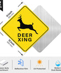 Deer Xing Crossing Sign 12x12, 2 Pack, Engineer Grade Reflective Aluminum, Built Tough Weather Resistant High Visibility Safety Sign for Driveways, Rural Roads, and Deer Rich Areas; 12-inch sign shown with brushed back