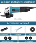 Powerful 7.5 Amp Corded Angle Grinder With 11,000 RPM For Metal Cutting And Grinding shown with accessories included