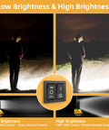 Comparison of 54W LED Work Light Cordless Flood Light with 7600 Lumens and 3800 Lumens brightness settings outdoors.