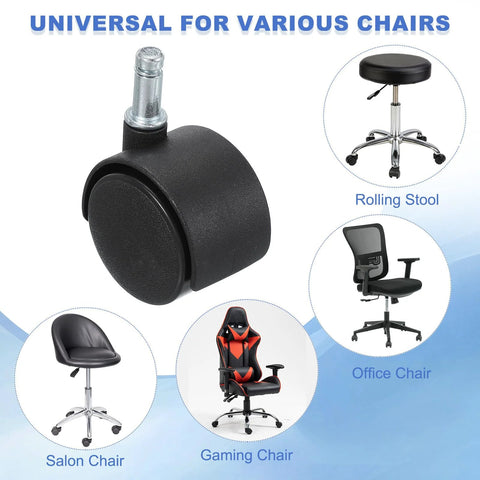 Office Chair Wheels Replacement 8 Pcs Nylon Heavy Duty Caster Wheels With Universal Stem For Hardwood Floors And Carpet 1.5 Inch Wheel 49 Mm Height 30 X 40 Mm Size Black Standard Stem shown with various chairs