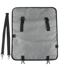 Open view of large capacity chef knife roll bag with compartments for camping, picnics, and hiking, showing straps and buckles.