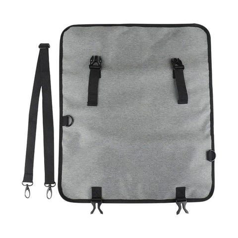 Open view of large capacity chef knife roll bag with compartments for camping, picnics, and hiking, showing straps and buckles.