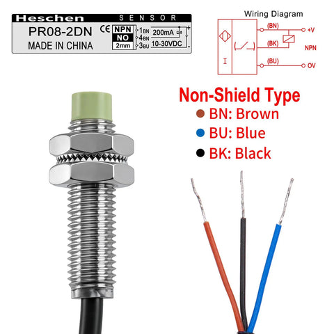 2mm Sensing M8 Inductive Proximity Sensor Switch PR08 2DN Cylindrical Detector DC 12 24V 3 Wire NPN Normally Open CE Ready for Plug and Play Heavy Duty Shop Floor Action, threaded metal body