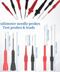 27 Piece Multimeter Test Leads Probes Kit With Big And Small Alligator Clips, Banana Plug Leads, Hook Probes, Tweezers And Wires For Easy Volt Meter Testing Must Have Kit with various needle probes and measurement sizes.
