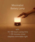 Hand operating dimmable LED night light with timer for nursery, woodgrain bedside lamp, warm 3000K glow, rechargeable, battery operated.