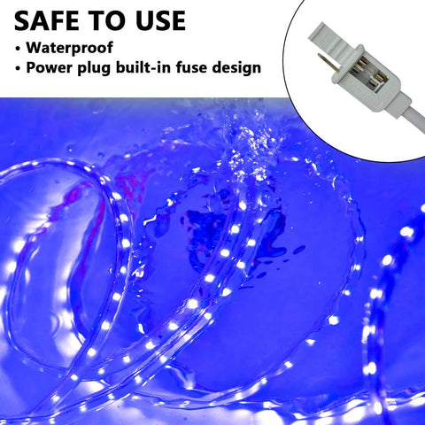 50Ft Black Light Rope Lights Kit 110V Waterproof Flexible Cuttable Connectable LED Strip For Dope Glow Parties