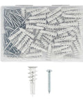 120 Piece Self Drilling Drywall Anchors And Screws Kit Nylon Expansion Anchors With Metal Screws One And A Half Inch White No Pre Drill