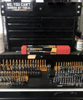 Three Piece SAE Socket Rack Set For One Quarter Inch, Three Eighth Inch And One Half Inch Drive Storage Tray with labeled pins and racks