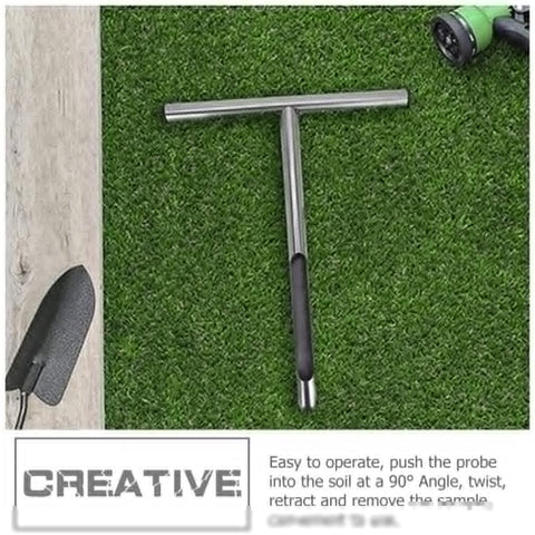 Stainless Steel Tubular Soil Probe For Lawn And Garden Sampling Lightweight Grab And Go Compact Design T Style Handle Ergonomic Grip Easy Transport Deep Soil Testing Tool For Fertilizer And Soil Condition on grass with garden tools