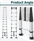 14.5 Ft Telescoping Aluminum Ladder For Home Or Outdoor Use, Foldable Portable Extension With 330 Lb Capacity, Easy Carry Strap, Compact Storage, Lightweight Yet Durable For DIY Projects And Everyday Tasks, shown extended and folded