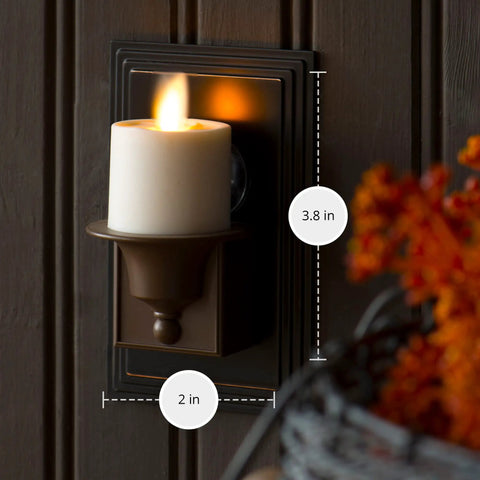 Bronze Plug In Flameless Night Light With Real Flame Effect Dusk To Dawn Sensor Indoor Wall LED Candle, 3.8 x 2 inches