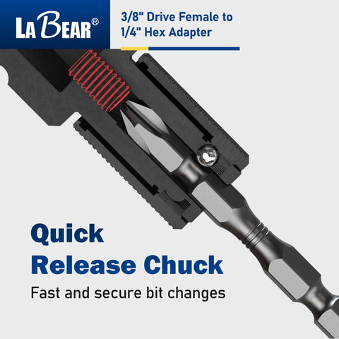 Close-up of Three Eighths Inch Square Drive To One Quarter Inch Hex Converter With CrMo Steel Quick Release Chuck shown in diagram