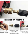 Heavy Duty Quarter Inch Brass Quick Connect Water Coupler For High Pressure Car Wash And Garden Irrigation Hose Hookup With Dependable Leak Free Seal, installation method shown.