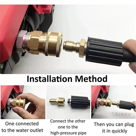 Heavy Duty Quarter Inch Brass Quick Connect Water Coupler For High Pressure Car Wash And Garden Irrigation Hose Hookup With Dependable Leak Free Seal, installation method shown.