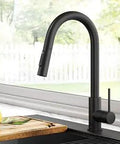 Contemporary Pull Down Single Handle Kitchen Faucet Matte Black With Spot Free Finish in modern kitchen setting