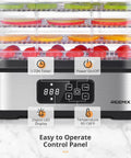 Totally Nifty Compact 5 Tier Food Dehydrator With Bpa Free Trays To Dry Sweet Fruits Crunchy Veggies Fresh Herbs And Tasty Homemade Jerky For Your Daily Kitchen Setup digital control panel with LED display and timer settings.