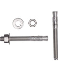 Front view of wedge anchor bolt set 1/2 in x 4-1/2 in, stainless steel with washers and nuts (5 pcs)