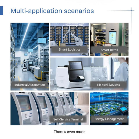 Collage showing 15.6 Inch Rugged Industrial Panel PC With 10 Point Capacitive Touch 1920x1080 in various applications