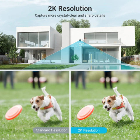 Outdoor Security Camera 2K QHD With Color Night Vision For Crisp Color Footage showing 127-degree field of view at house