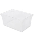 Clear Polycarbonate Food Storage Tote 16.5 Gallon For Restaurant Kitchen Cafeteria BPA Free Durable Tote with rounded corners.