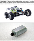 RC car with 48P Steel Pinion Gear Set For RC Cars 14T 15T 16T 17T 18T On 3.175mm Shafts displayed above motor close-up.