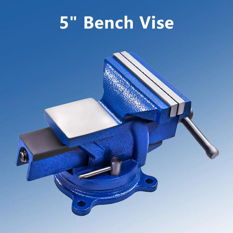 Rock Solid 5 Inch Tabletop Bench Vise With 360 Degree Swivel Base Locking Jaws And Double Lock Down Bolts Heavy Duty Clamp Vise