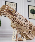Hurdy Gurdy Mechanical 3D Wooden Model Kit With Hand Crank Functional DIY Musical Instrument For DIYers And Makers Two Strings Melody And Drone Realistic Gear Action 40 X 22 X 16.5 Cm Model 70030, assembled plywood side view