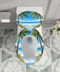 Elongated Toilet Seat Slow Close Quick Release Bathroom with beach design, fits standard toilets, 14.5" x 18.5" size.