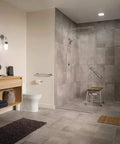 Modern bathroom with Heavy Duty Shower Seat With Built In Storage For Bathrooms, Adjustable Height From 7 To 21 Inches, stainless finish.